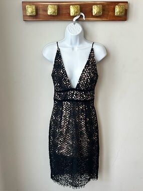 NWT Bardot Black Lace Slip Dress with Velvet Trim 90s sheer midi Wedding Guest